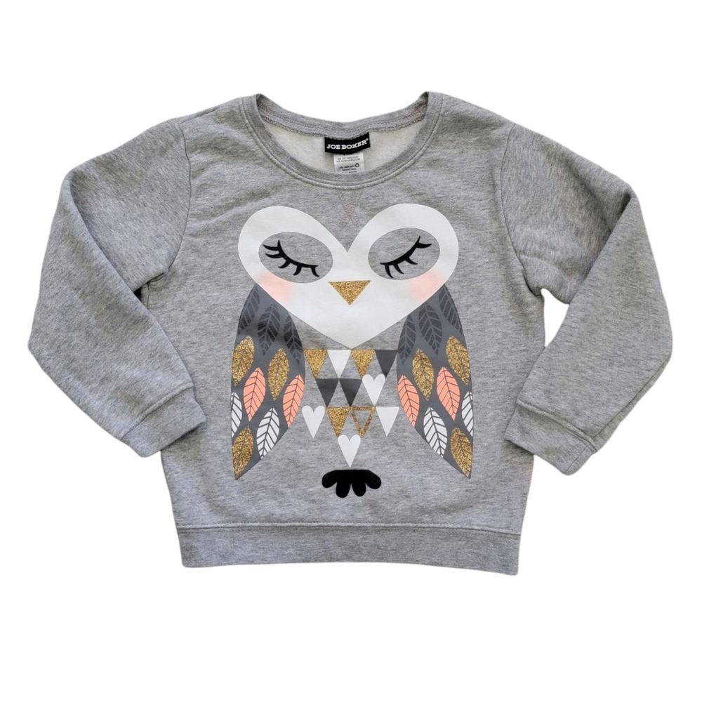 JOE BOXER Grey Crewneck Sweatshirt Heart Owl Size XS (4/5)